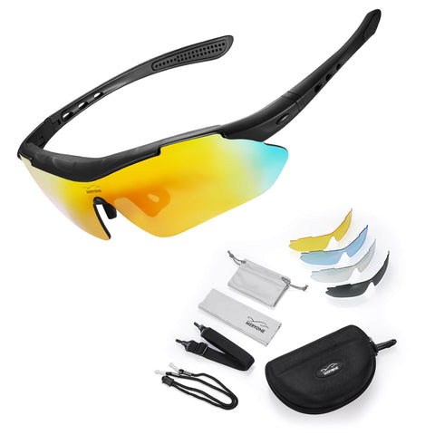 Polarized Sports Cycling Biking Sunglasses with 5 Interchangeable Lenses